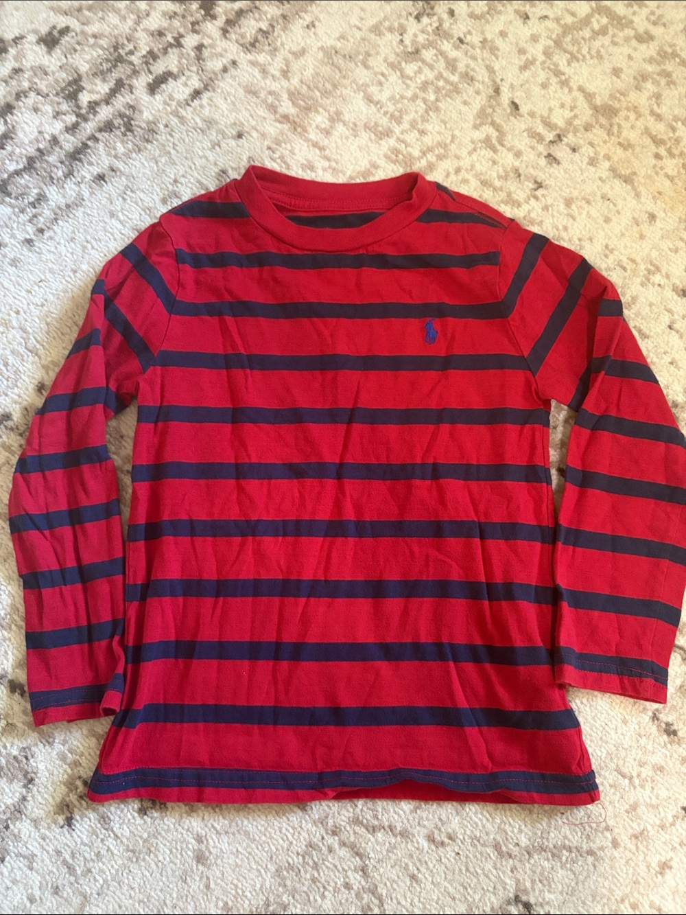 Ralph Lauren Red and Navy Striped Long Sleeve Tee